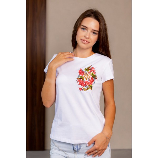 White women's t-shirt with embroidery 