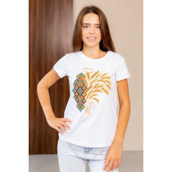 Embroidered women's t-shirt in white color, Nyvka, size M