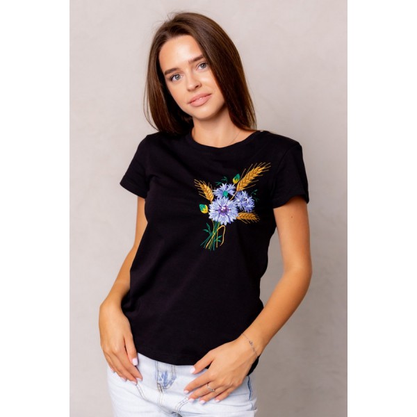 Black women's t-shirt with embroidery 