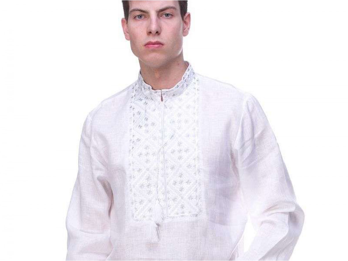 Men's embroidered shirt white on white