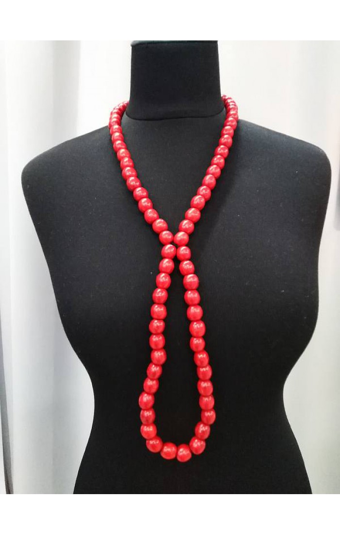 Long red necklace (strung on an elastic band)