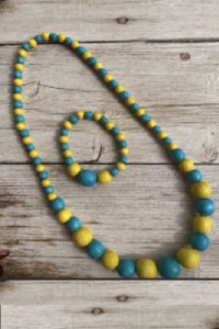 yellow-blue necklace with bracelet