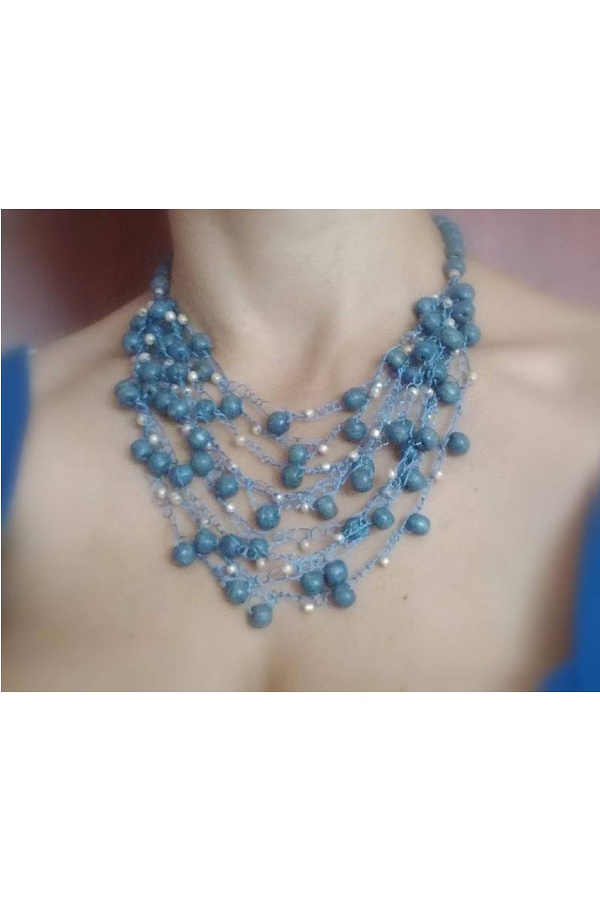 Blue spider web necklace