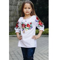 White embroidered shirt for a girl with a floral ornament Lada