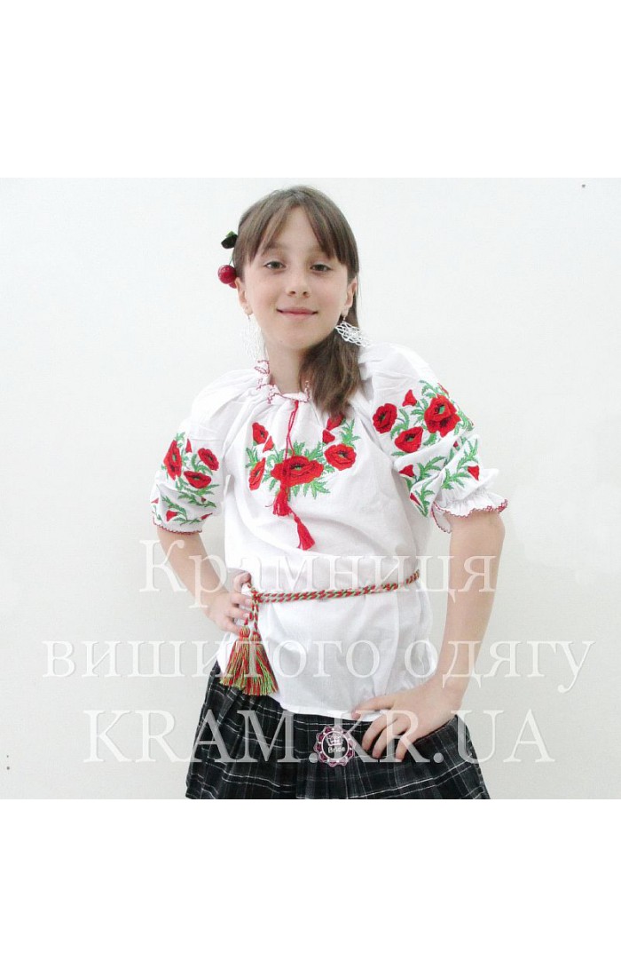 Poppy dew, embroidered shirt for girls