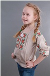 Embroidered shirt for a girl made of beige linen Nadia, 128 см