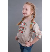 Embroidered shirt for a girl made of beige linen Nadia, 128 см