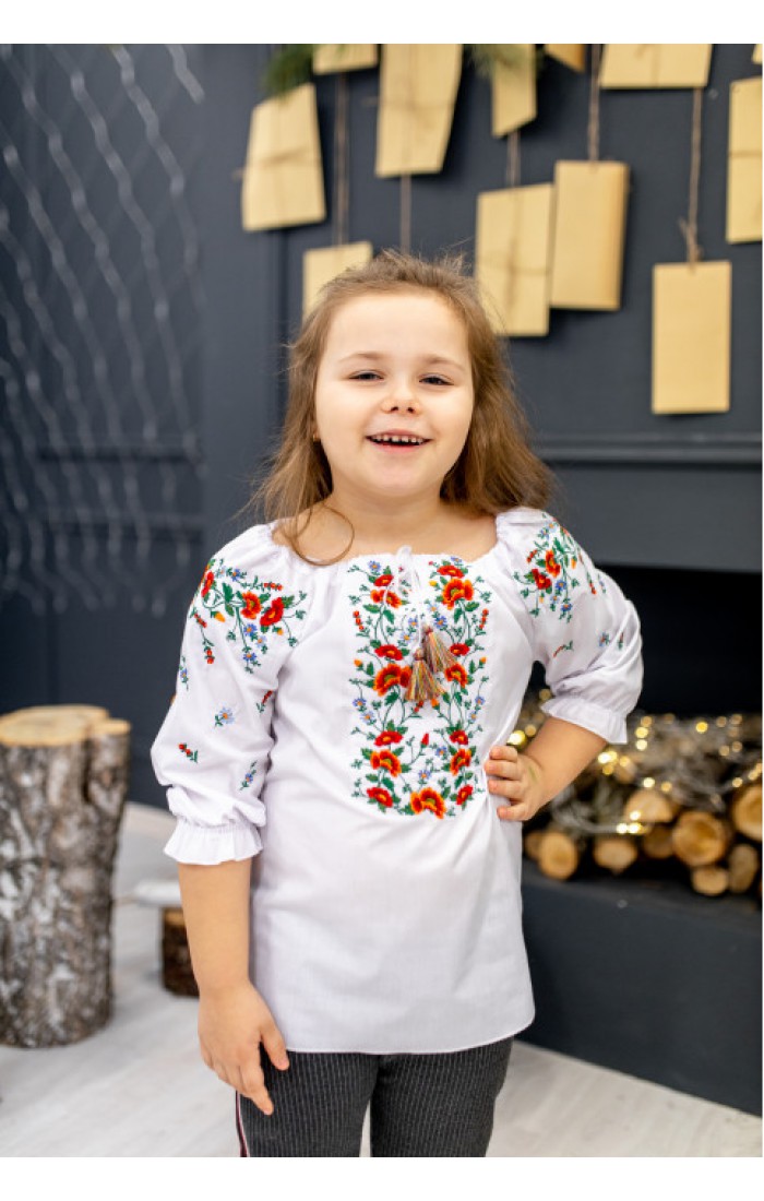 Marinka, a blouse for a girl with white embroidery