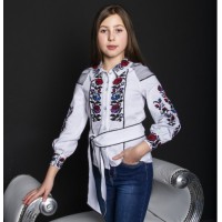 Юлианка, блузка для девочки на льне с вышивкой