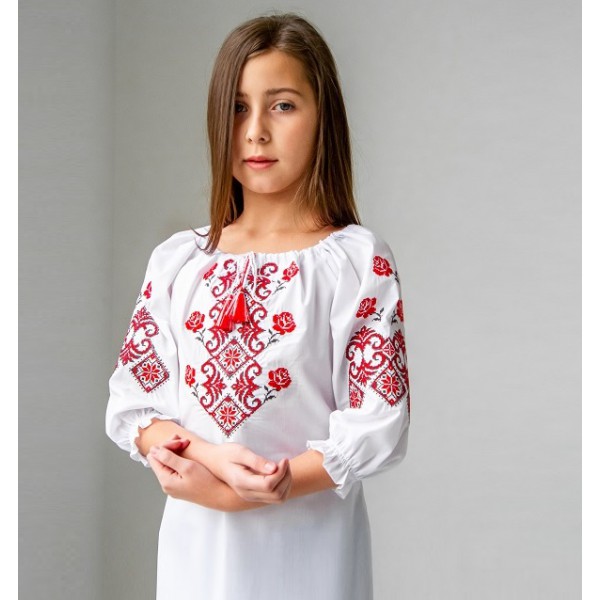 Marichka, blouse for a girl with red embroidery