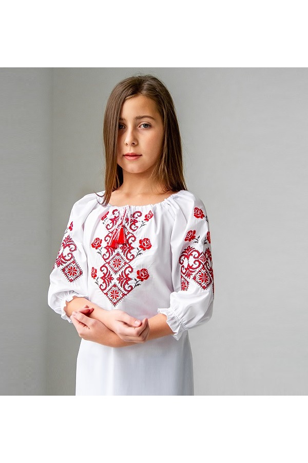 Марічка, блузка для дівчинки з червоною вишивкою
