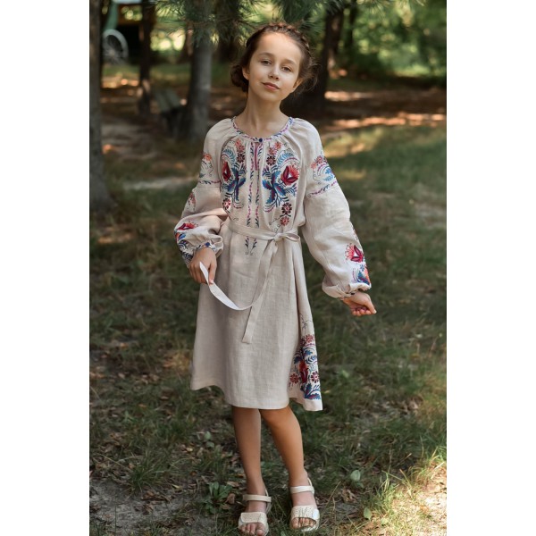 Bird, pink dress for a girl, size 128