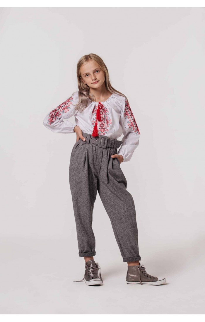 Sofiia, embroidered shirt for a girl with red embroidery