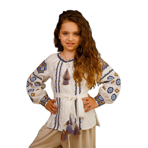 Embroidered shirt for girl Olesiia (white with blue)