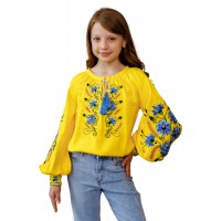 Yellow embroidered shirt for a girl with a blue ornament Vasylinka