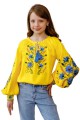 Yellow embroidered shirt for a girl with a blue ornament Vasylinka