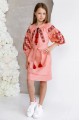 Dress embroidered with a bell pattern for a girl, long, red in color.