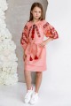 Dress embroidered with a bell pattern for a girl, long, red in color.