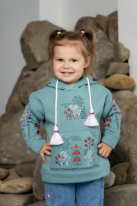 Мятный детский худи с коричневой вышивкой, Свитанко