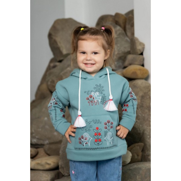 Мятный детский худи с коричневой вышивкой, Свитанко