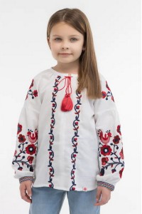 Вишиванка для дівчинки Пташечка, вишивка червона