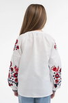 Вышитая рубашка для девочки "Пташка" голубая вышивка.