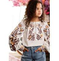 Embroidered shirt for a girl “Vasylysa” in white with brown