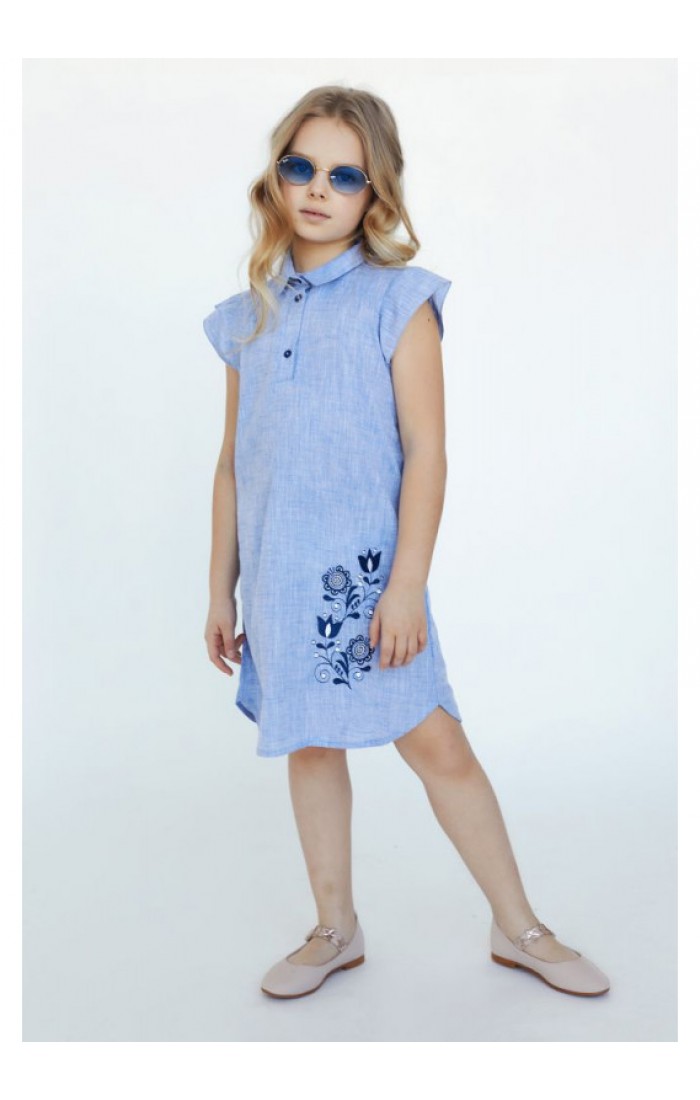 Solomiya blue, embroidered dress for a girl