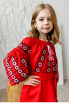 Dress embroidered with a bell pattern for a girl long red in color