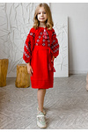Dress embroidered with a bell pattern for a girl long red in color