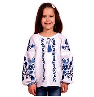Embroidered shirt for a girl "Ptashka" blue embroidery.