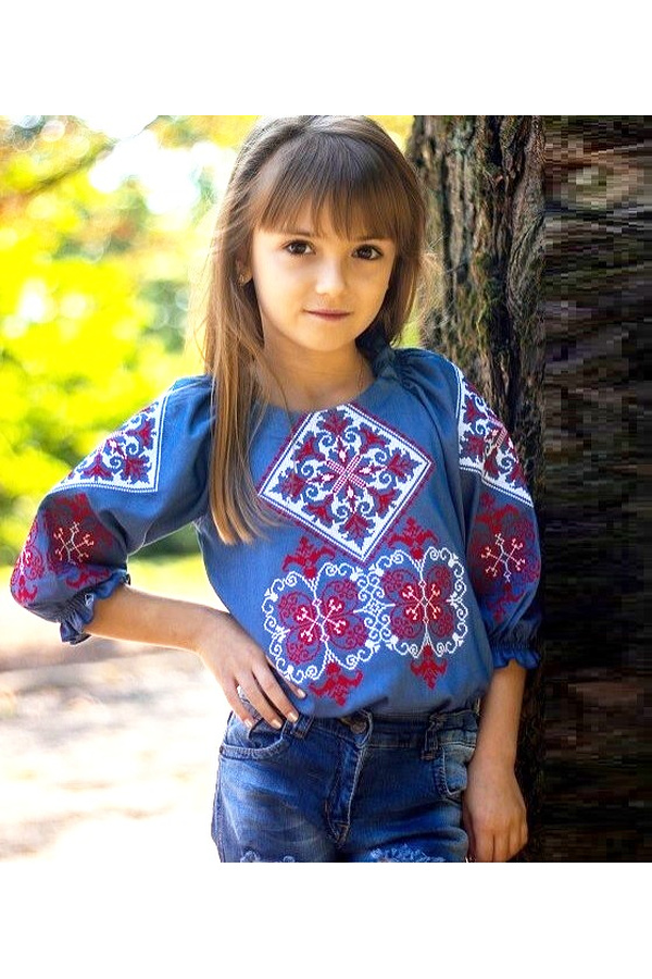 Girl's Embroidered Shirt (Red and White) Hoverla