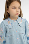 Embroidered tunic for a girl made of blue linen Solya