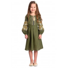 Straw, embroidered dress for khaki girl