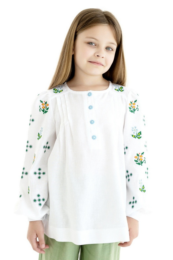 Embroidered shirt for a girl made of white semi-linen Jasmine