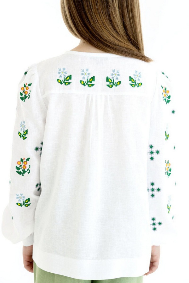 Embroidered shirt for a girl made of white semi-linen Jasmine