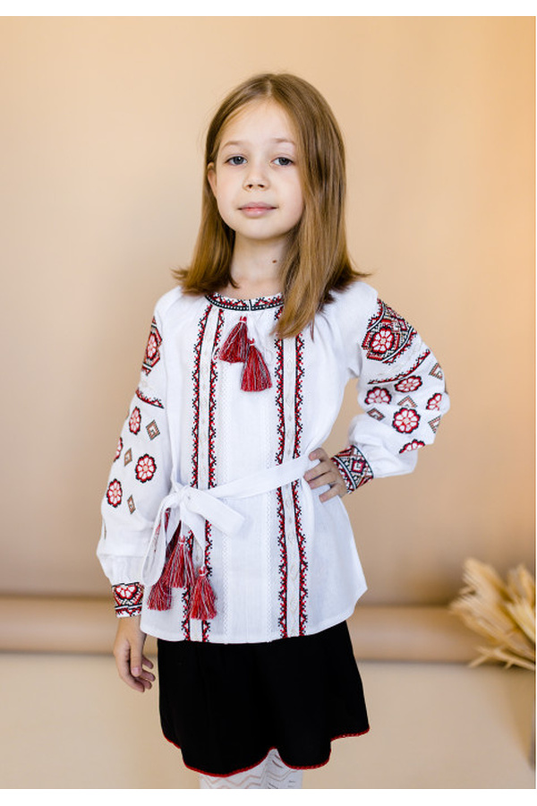 Вишиванка для дівчинки Олеся (біла з червоним)