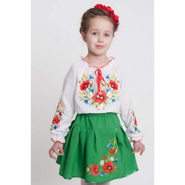 Спідниця для дівчинки зелена з маками, розмір 116