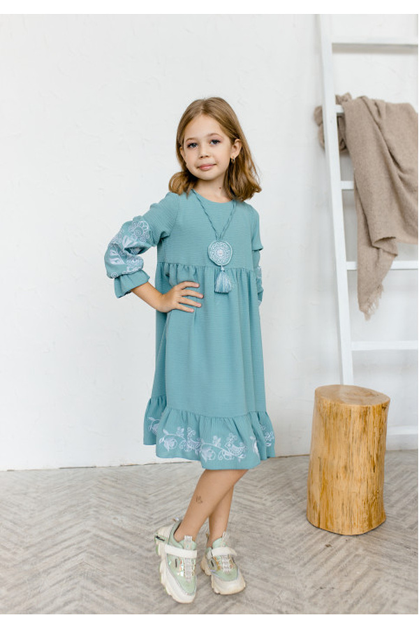 Elya vyshyvanka dress for girls mint