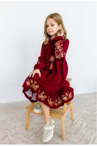 Сукня вишиванка для дівчинки вишнева Еля