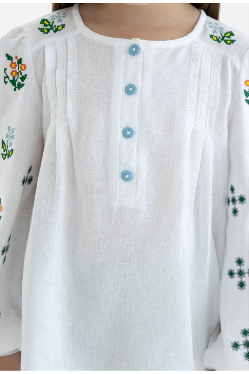 Embroidered shirt for a girl made of white semi-linen Jasmine
