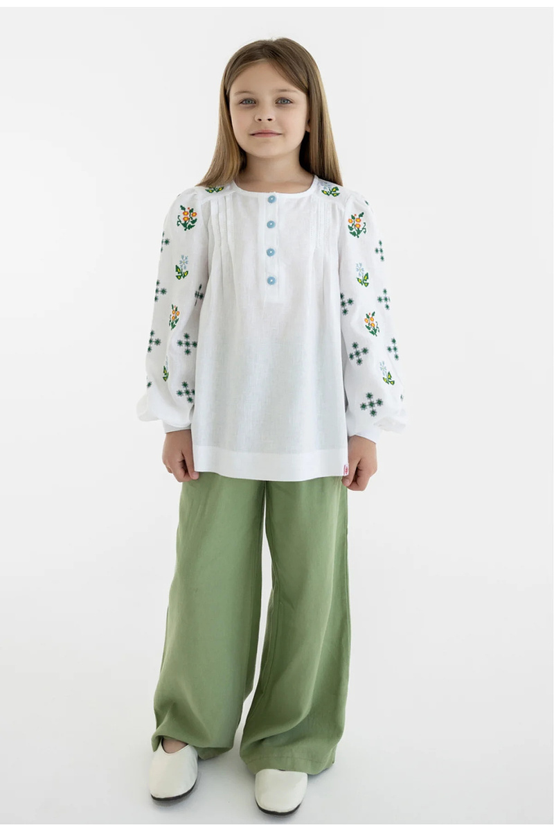 Embroidered shirt for a girl made of white semi-linen Jasmine