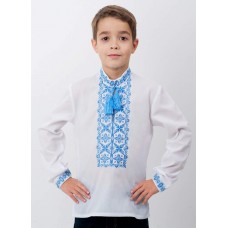 White embroidered shirt for a boy with blue embroidery