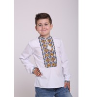 Embroidered shirt for a boy, white color with yellow-brown embroidery 44022