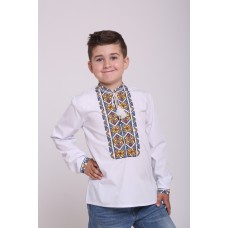 Вышитая рубашка для мальчика, белого цвета с желто-коричневой вышивкой 44012