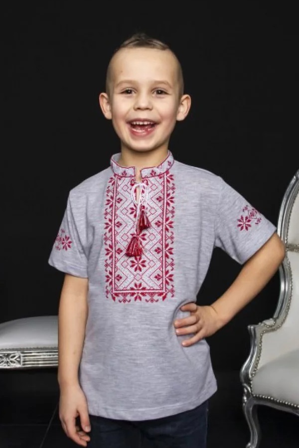 Embroidered T-shirt for a boy "Zoryanchyk" gray with red