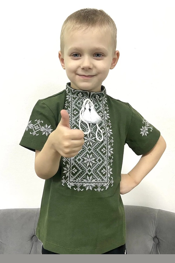 Embroidered T-shirt for a boy Zoryanchyk khaki with gray-white