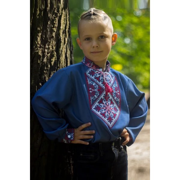 Hoverla, blue embroidered shirt for a boy