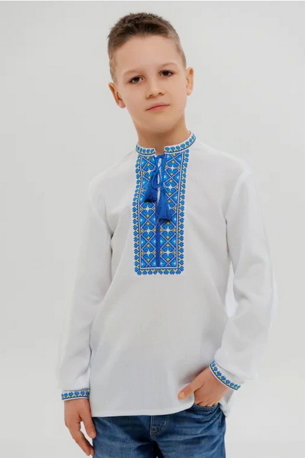 Vyshyvanka for a boy "Ladomyr" (white with blue-yellow embroidery)