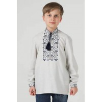 Подолян, вишиванка для хлопчика з сірого льону з синьою вишивкою